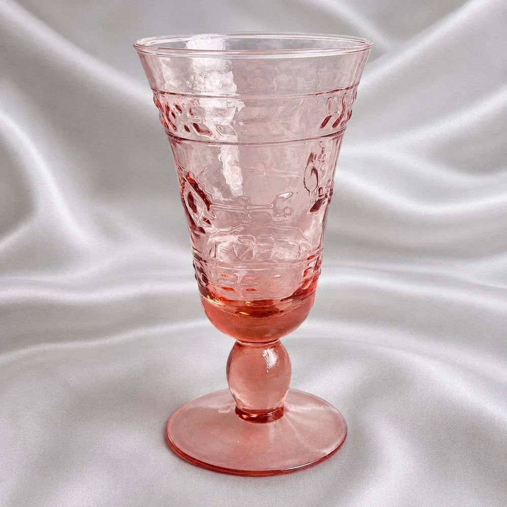 Studio Nova Adirondack Pink Water Goblet Southwestern Embossed Glass 7 Inch